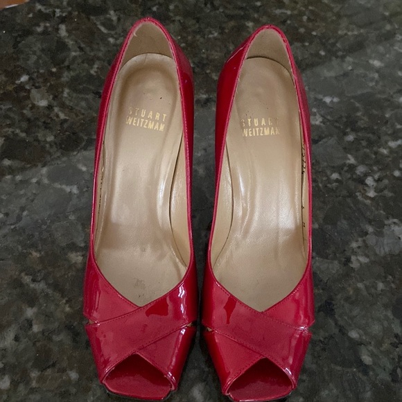 Stuart Weitzman “Quasar” Leather Open Toed Heels - Picture 6 of 15